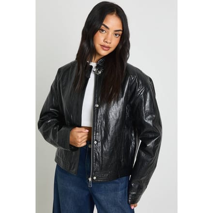 boohoo Dames Faux Leather Bomber | Black | Maat: 8
