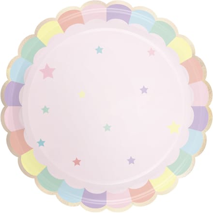 PARTYPRO - 8 Festoenrode Pastelroze Kartonnen Borden 23 cm Regenboogsterren