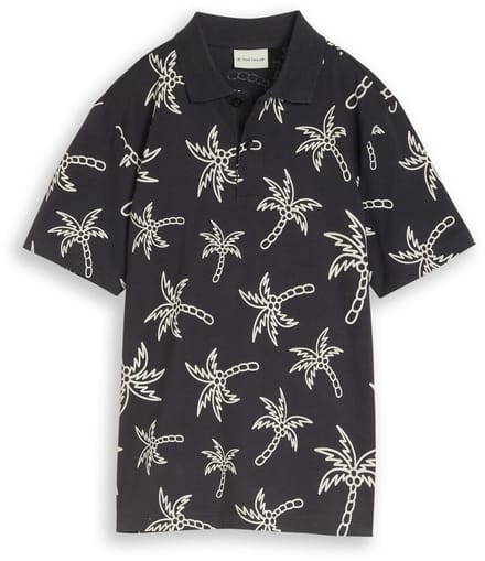 Tom Tailor - Poloshirt met palmbomen - Maat 152 - grey white sketched palm trees