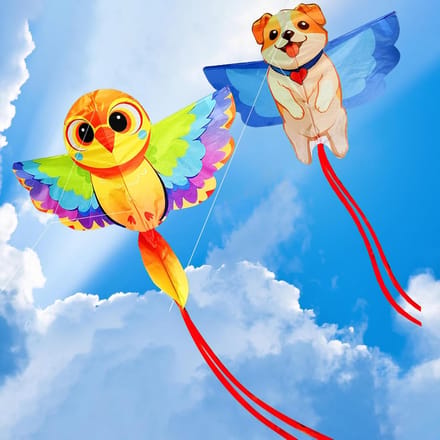 Vliegers Set - Vogel Hond - Buiten Spelen - Scheurvast Polyester - 90 cm - Multicolor