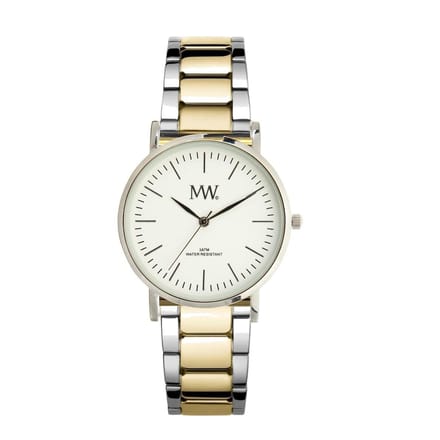MW Flat Silver horloge-Sports Metal BiColor white dial