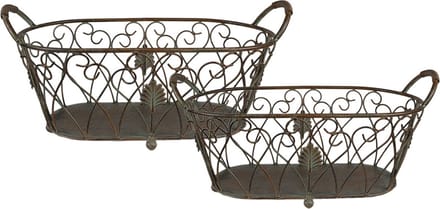 Clayre & Eef Opbergmand Set van 2 60x30x26 / 49x23x22 cm Groen Bruin IJzer
