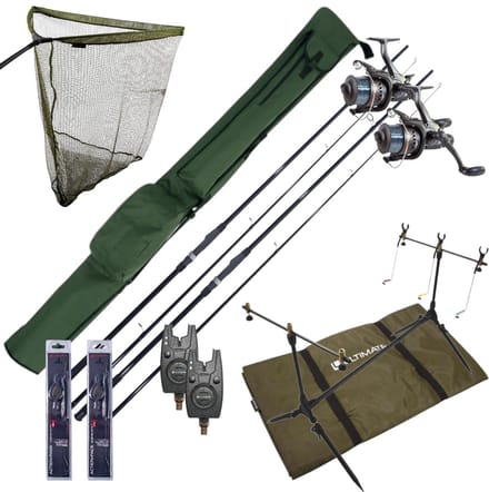 Complete Ultimate Karper Set met hengels, vrijloopmolens, rodpod, beetmelders en end-tackle! - Karper Set