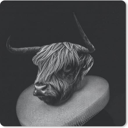 Muismat 20x20 cm - Mousepad Schilderij - Schotse hooglander - Zwart - Wit - Muismatten