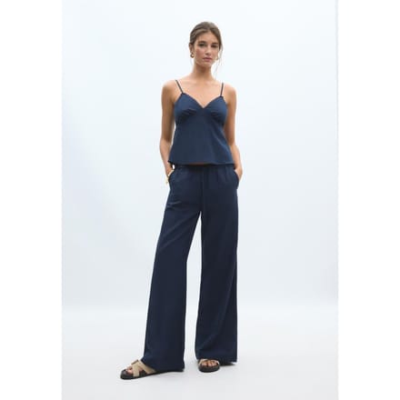 Stradivarius Wide-leg broek van linnen  Donkermarine M