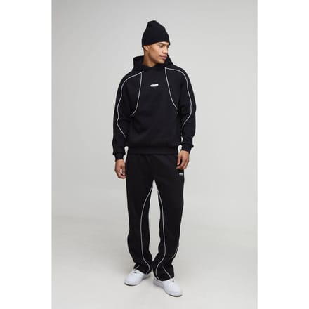 Regular Fit Heren Trainingspak met Capuchon en Piping | Black | Size Medium