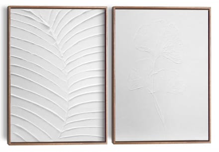 Abstracte wanddecoratie set met structuur Minimalistische bladeren - 40 x 30 - Hout - REINDERS