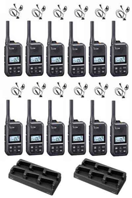 Set van 12 Icom IC-U20SR IP54 mini Portofoon met multilader en D-shape oortje
