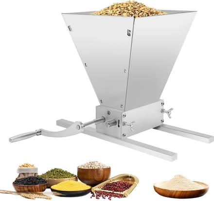 Graanmolen - Handmolen - Bier brouwen - Verstelbare maling - 4 liter trechter - Zilver