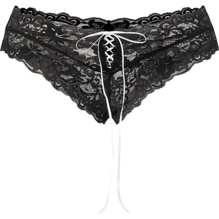 Amorable - Zwart Kanten Mini Short Met Witte Vetersluiting