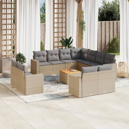 vidaXL - 12-delige - Loungeset - met - kussens - poly - rattan - gemengd - beige