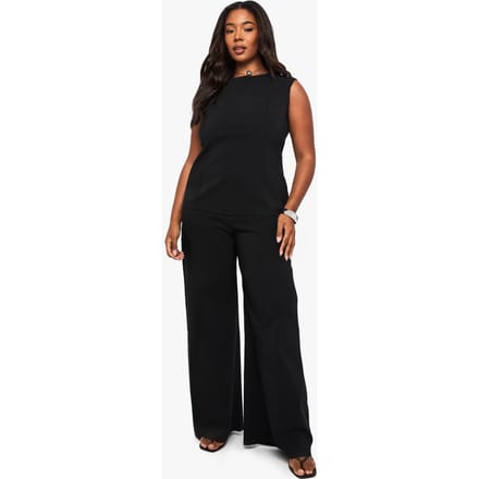 boohoo Dames Plus Bengaline top met ingeknoopte taille & broekset | Black | Maat: 28