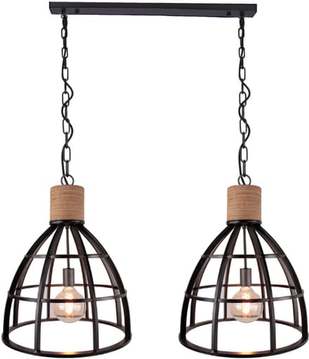Chericoni Aperto Hanglamp - 2-lichts - Ø47,5 cm- Zwart/Hout