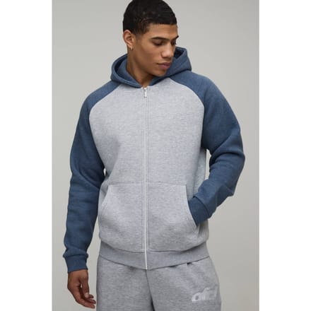 Regular Fit Raglan Sleeve Zip Through Hoodie | Grey Marl | Size Small