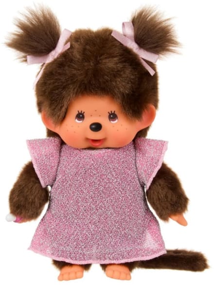 Monchhichi pop meisje in roze glitterjurk - 20 cm