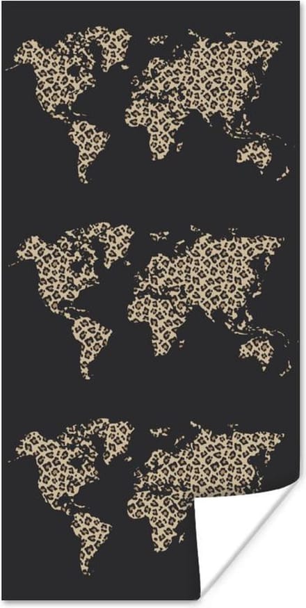 Wereldkaarten - Wereldkaart - Panterprint - Patroon - 80x160 cm