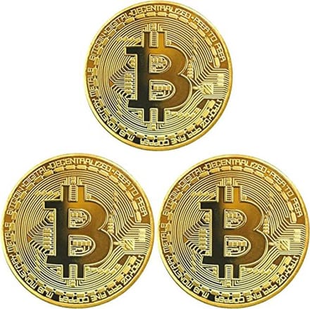 Vergulde Bitcoin Herdenkmunt - Set van 3 - Luxe Verzamelstuk voor Crypto Fans