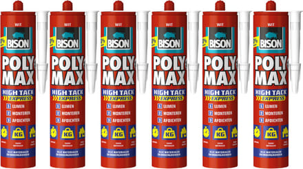 Bison poly max high tack express - montagelijm - extra sterk - extra snel - wit - 6 x 440 gram