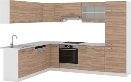 Vicco Hoekkeuken R-Line, Sonoma/Wit, 287 x 227 cm, WB Marmer