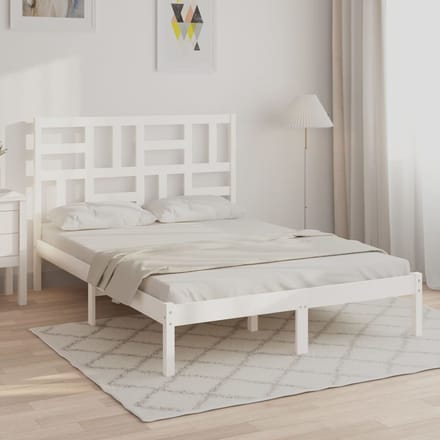 vidaXL - Bedframe - massief - hout - wit - 140x190 - cm