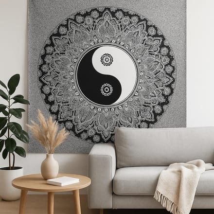 Ancient Wisdom - Sprei - Zwart-wit katoenen tweepersoons sprei - beddengoed - dekbed - slaapkamer - decoratie - textiel - bedlinnen