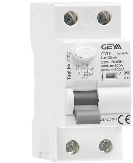 Aardlekschakelaar - Stroomonderbreker - Elektrische veiligheid - Type A AC - 2-polig 63A - Wit