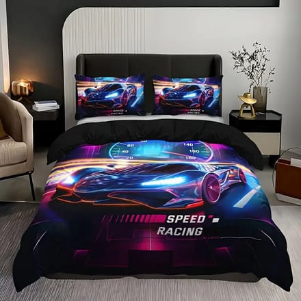 Vavida Dekbedovertrek - Eenpersoons - 140 x 200 - 3D Raceauto Design - Race - Auto