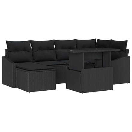 vidaXL - Tuinbank - Set - 7 - st - Zwart - poly - rattan