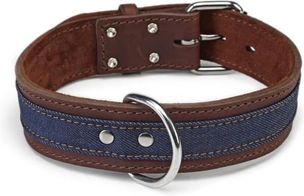 Leren halsband Denim. Bruin. 70 cm x 45 mm.