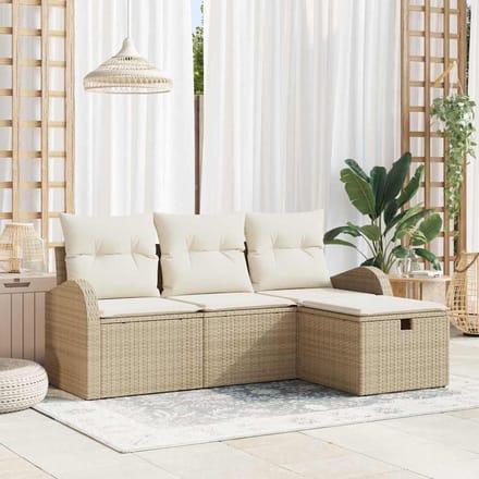 vidaXL - Bankstel - 4 - st - Beige - en - Crème - poly - rattan