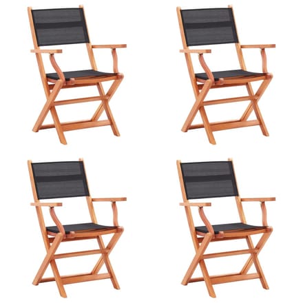 vidaXL - Opklapbare - stoelen, - 4 - stuks, - zwart, - massief - eucalyptushout - en - Textilene.