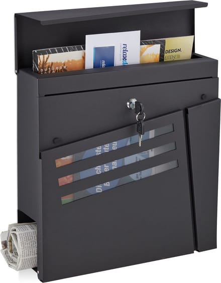 brievenbus hangend - met krantenrol -- 37 x 37 x 11 cm - 2 sleutels - staal