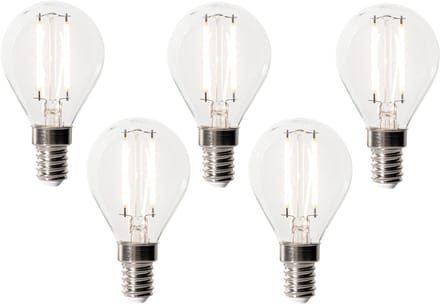 LUEDD Set van 5 E14 dimbare LED lampen P45 helder glas 3W 350 lm 3000K