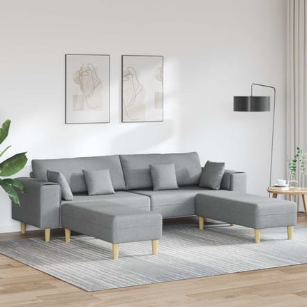 vidaXL Bank met kussen 3 pcs Lichtgrijs Stof