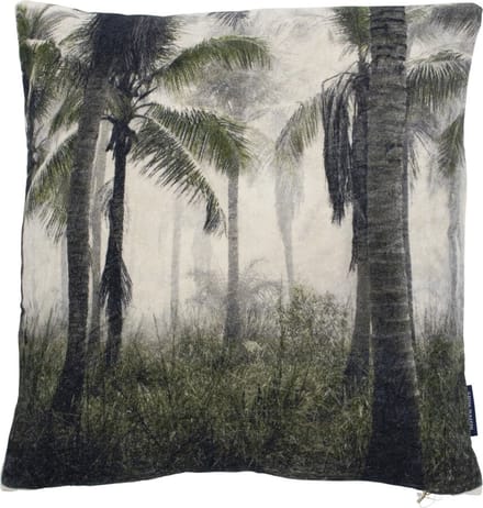 Sierkussen - Fluweel Palm Fluweel Palmbomen Jungle - Groen En Beige - 45 Cm X 45 Cm