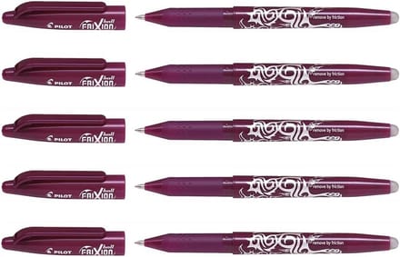 Uitwisbare Rollerbalpennen Set (5 stuks) - Bordeauxrood - Middelgrote Punt