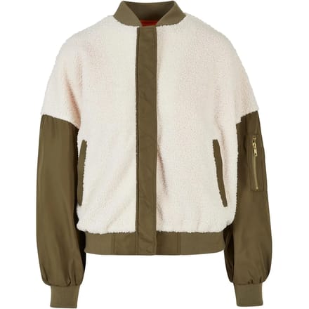 Urban Classics - Oversized Sherpa Mixed Bomber jacket - 4XL - Ivoorkleurig/Groen