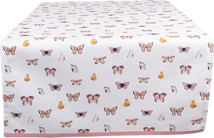 Clayre & Eef Tafelloper 50x140 cm Beige Roze Katoen Vlinders
