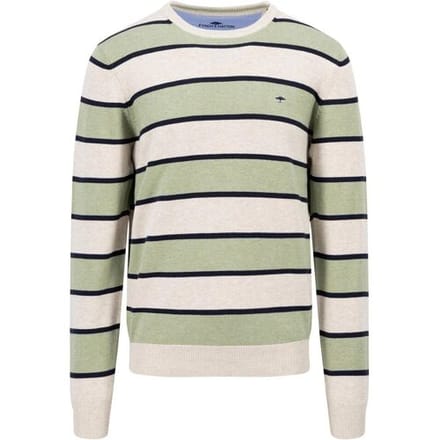 Fynch-Hatton Trui O-Neck Stripe Superfine Cotton Light Khaki / male