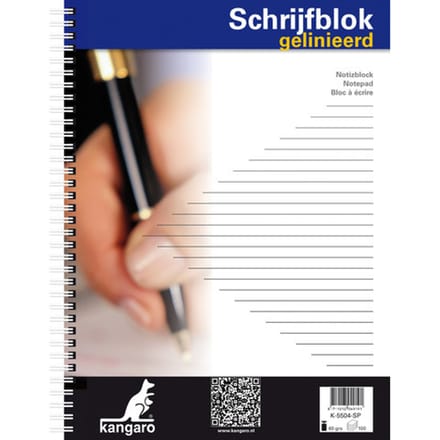 Kangaro schrijfblok - A4 - met lijn - spiraal - 60 grams - 200 pagina's