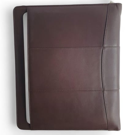Parijs Leren Schrijfmap - Conferentiemap - Documentenmap A4 - Tablethoes & Laptopsleeve - Uitneembare Ringband - Donker Bruin