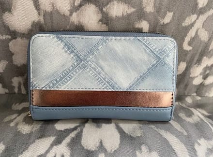 Portemonnee kunstleer jeans look - blauw - met rits en vele vakjes