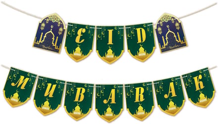Q2P - Eid Mubarak - Decoratie - Ramadan - Suikerfeest - Slinger - Versiering - Islam - Goud & Groen - 80 Cm