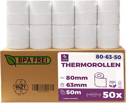 Thermische rollen 80 mm x 50 m - BPA-vrij papier voor kassa en ticketprinter (50 stuks)