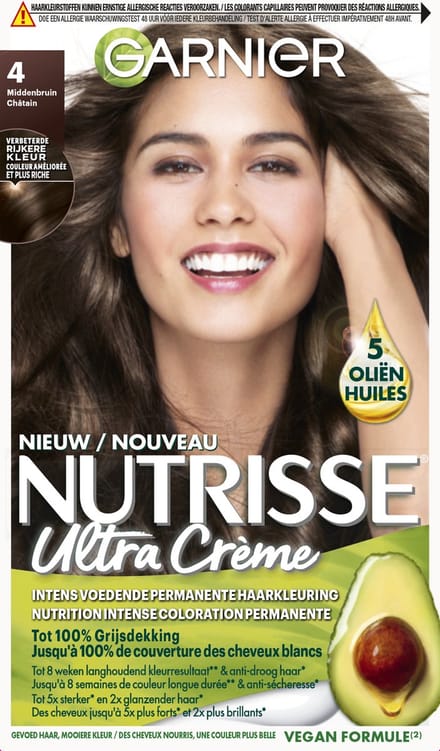 Garnier Nutrisse Ultra Crème 4 Middenbruin - Intens voedende permanente haarkleuring