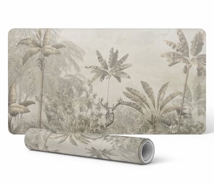 Stijlvolle vinyl computermat met tropisch bos en herten, 100x50 cm