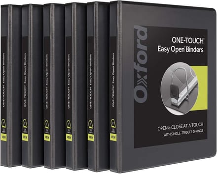 Set van 6 Zwarte Ringbanden 1.5 cm met Easy Open D-Ringen en Zichtvakken