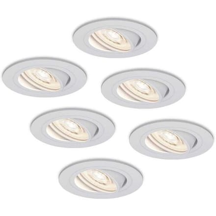 HOFTRONIC Set van 6 Pittsburg LED inbouwspots - 6W 570lm - GU10 LED Module - Extra plat - 4000K neutraal wit - Dimbaar - Kantelbaar - Binnen - Wit
