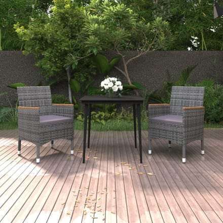vidaXL - 3-delige - Tuinset - met - kussens - poly - rattan - en - glas
