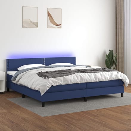 vidaXL - Boxspring - met - matras - en - LED - stof - blauw - 200x200 - cm